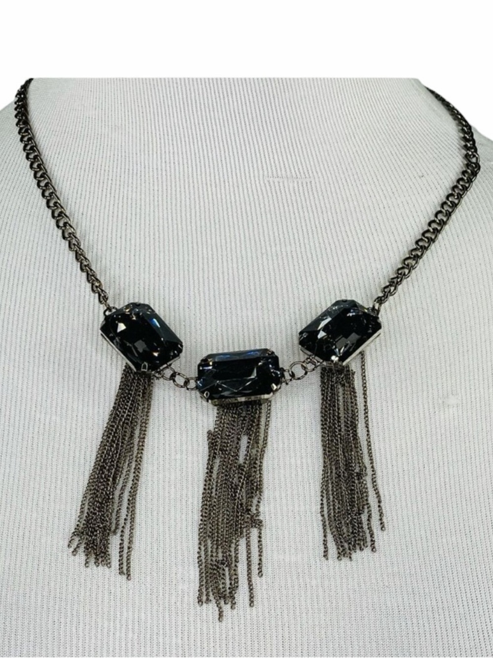 10/$25🦋 T&J Designs Gun Metal Tassel & Gem Necklace - Picture 5 of 7